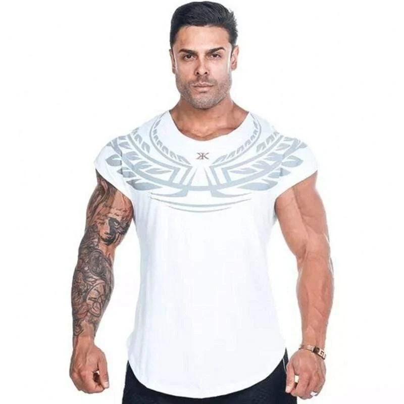 Herren Casual Fashion Printed Slim T-Shirt Turnhallen Fitness Bodybuilding Kurzarm Baumwolle T-Shirt T-Shirts Tops Männliche Trainingskleidung