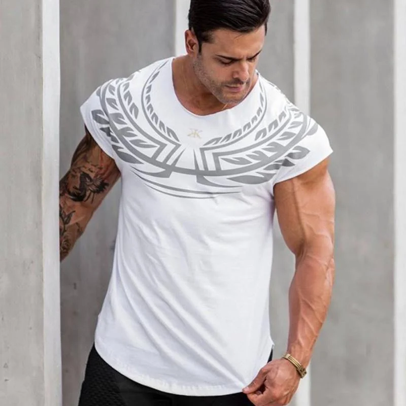 Herren Casual Fashion Printed Slim T-Shirt Turnhallen Fitness Bodybuilding Kurzarm Baumwolle T-Shirt T-Shirts Tops Männliche Trainingskleidung
