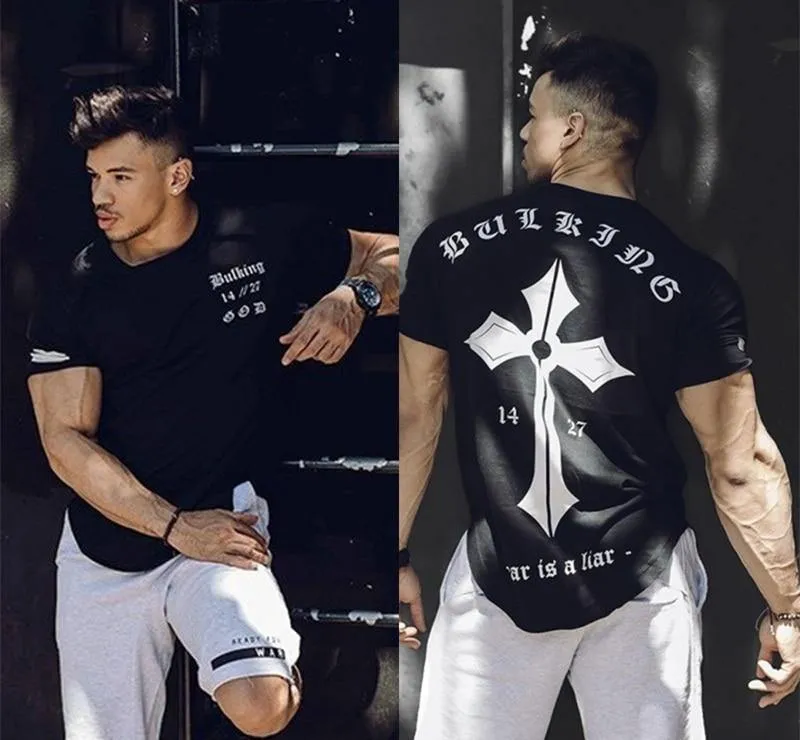 Herren Casual Fashion Printed Slim T-Shirt Turnhallen Fitness Bodybuilding Kurzarm Baumwolle T-Shirt T-Shirts Tops Männliche Trainingskleidung