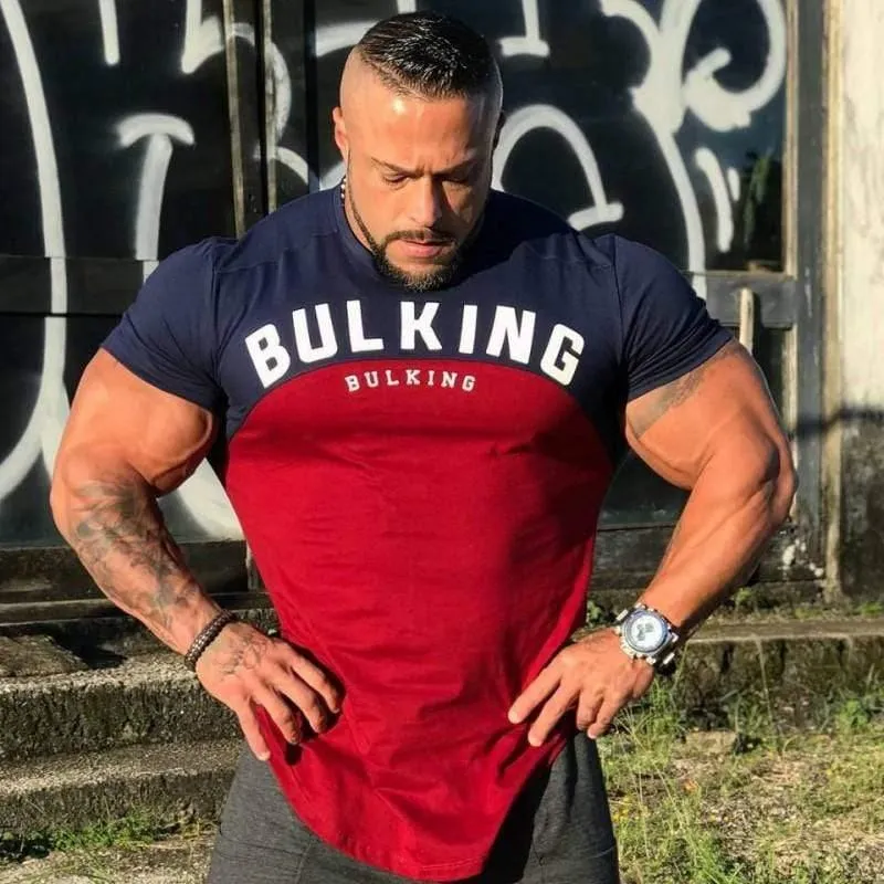 Männer Sommer Turnhallen Fitness Workout Bodybuilding T-Shirt Kurzarm Baumwolle T-Shirt Männlich Casual Fashion Patchwork T-Shirts Kleidung