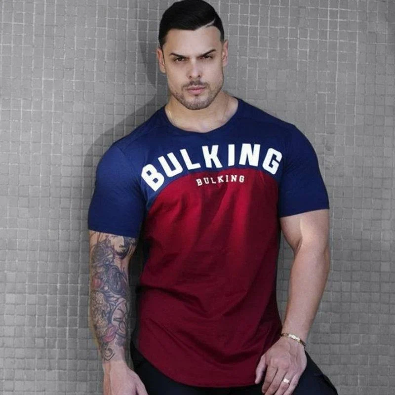 Männer Sommer Turnhallen Fitness Workout Bodybuilding T-Shirt Kurzarm Baumwolle T-Shirt Männlich Casual Fashion Patchwork T-Shirts Kleidung