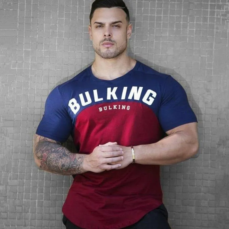 Männer Sommer Turnhallen Fitness Workout Bodybuilding T-Shirt Kurzarm Baumwolle T-Shirt Männlich Casual Fashion Patchwork T-Shirts Kleidung