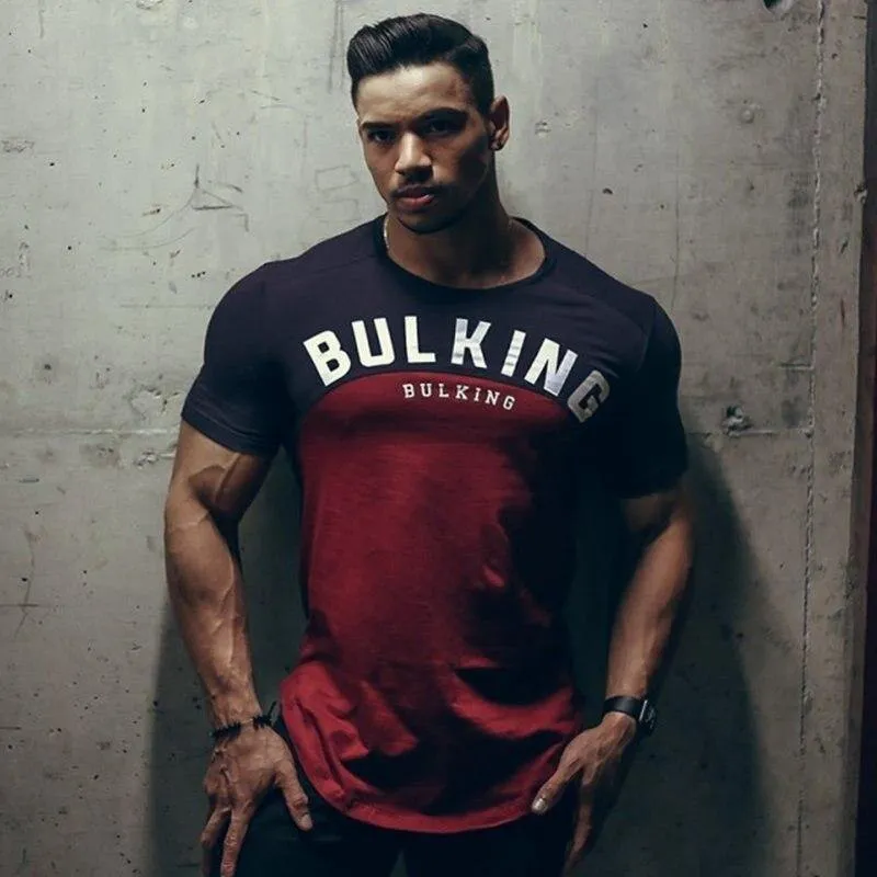 Männer Sommer Turnhallen Fitness Workout Bodybuilding T-Shirt Kurzarm Baumwolle T-Shirt Männlich Casual Fashion Patchwork T-Shirts Kleidung