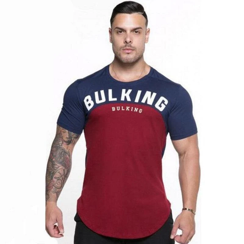 Männer Sommer Turnhallen Fitness Workout Bodybuilding T-Shirt Kurzarm Baumwolle T-Shirt Männlich Casual Fashion Patchwork T-Shirts Kleidung