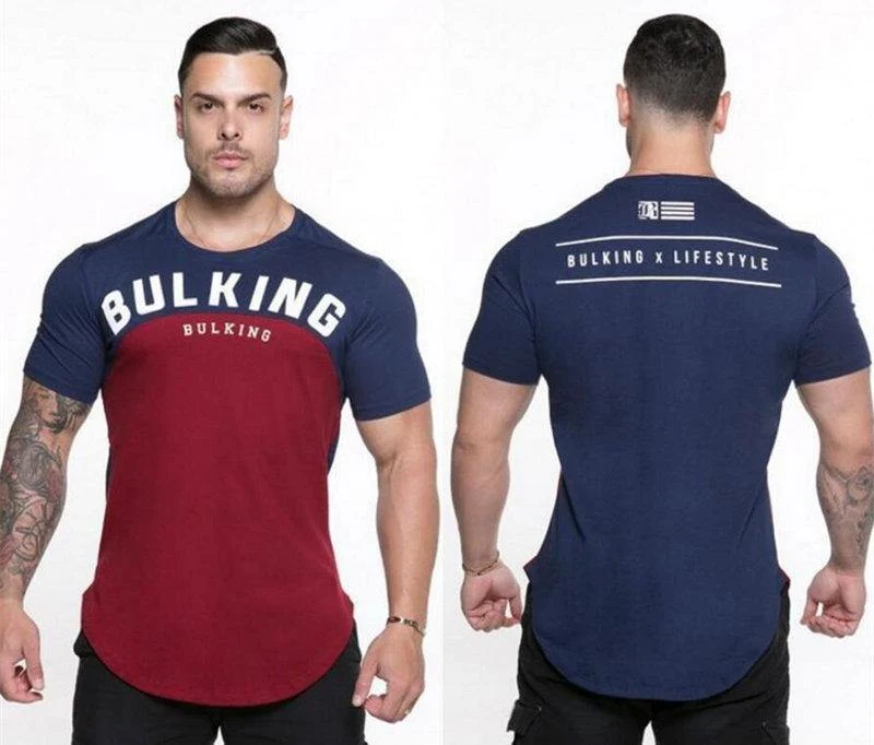 Männer Sommer Turnhallen Fitness Workout Bodybuilding T-Shirt Kurzarm Baumwolle T-Shirt Männlich Casual Fashion Patchwork T-Shirts Kleidung