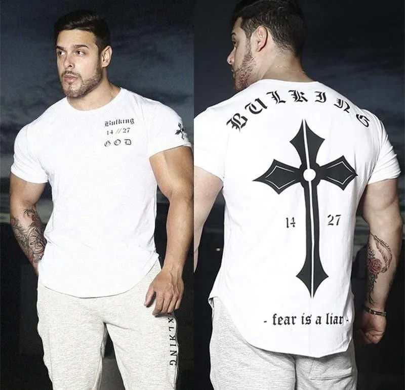 Männer Sommer Turnhallen Fitness Workout Bodybuilding T-Shirt Kurzarm Baumwolle T-Shirt Männlich Casual Fashion Patchwork T-Shirts Kleidung