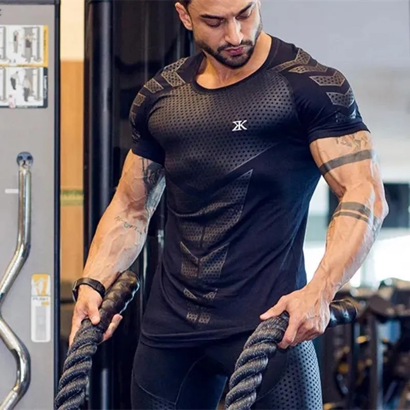 Männer Fitness Bodybuilding Skinny T-Shirt Kurzarm Komprimierung Quick Dry Shirts Männlich Sommer Turnhallen Workout Tee Tops Kleidung