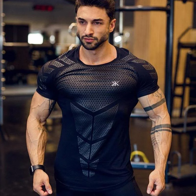 Männer Fitness Bodybuilding Skinny T-Shirt Kurzarm Komprimierung Quick Dry Shirts Männlich Sommer Turnhallen Workout Tee Tops Kleidung