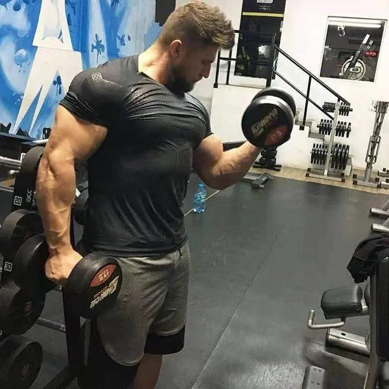 Männer Fitness Bodybuilding Skinny T-Shirt Kurzarm Komprimierung Quick Dry Shirts Männlich Sommer Turnhallen Workout Tee Tops Kleidung