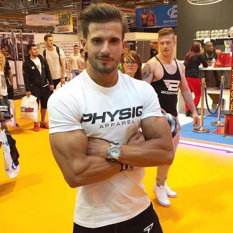 Männer Kurzarm O-Ausschnitt T-Shirt Turnhallen Fitness Workout Baumwolle T-Shirt Sommer Mann Casual Fashion Slim Tees Tops Kleidung Kostüm