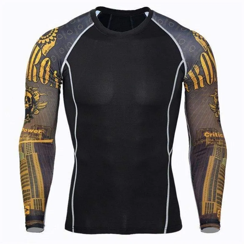 Männer Langarm T-Shirt Mann Kompression Polyester Skinny Skull Print T-Shirt Männliche Turnhallen Fitness Workout Jogger T-Shirts Tops Kleidung