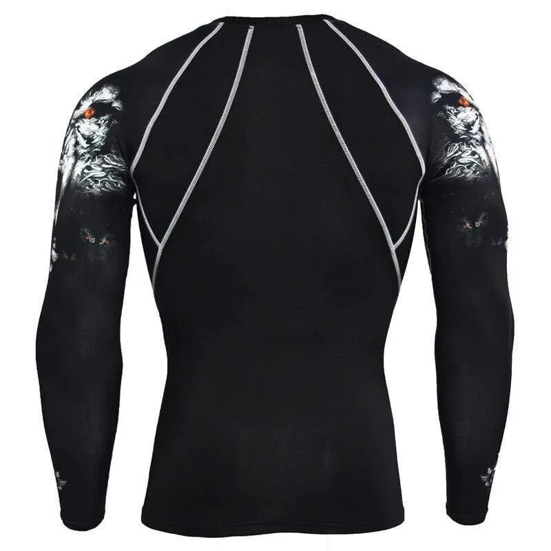 Männer Langarm T-Shirt Mann Kompression Polyester Skinny Skull Print T-Shirt Männliche Turnhallen Fitness Workout Jogger T-Shirts Tops Kleidung