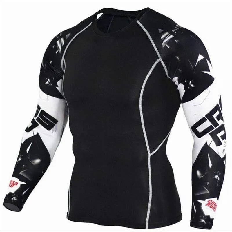 Männer Langarm T-Shirt Mann Kompression Polyester Skinny Skull Print T-Shirt Männliche Turnhallen Fitness Workout Jogger T-Shirts Tops Kleidung