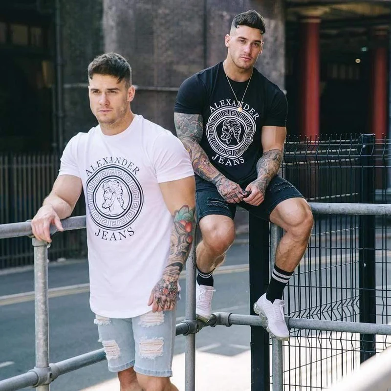 Männer Casual Fashion Print T-Shirts Turnhallen Fitness Kurzarm Baumwolle Slim T-Shirt Männlich O-Ausschnitt T-Shirts Oberbekleidung Kleidung
