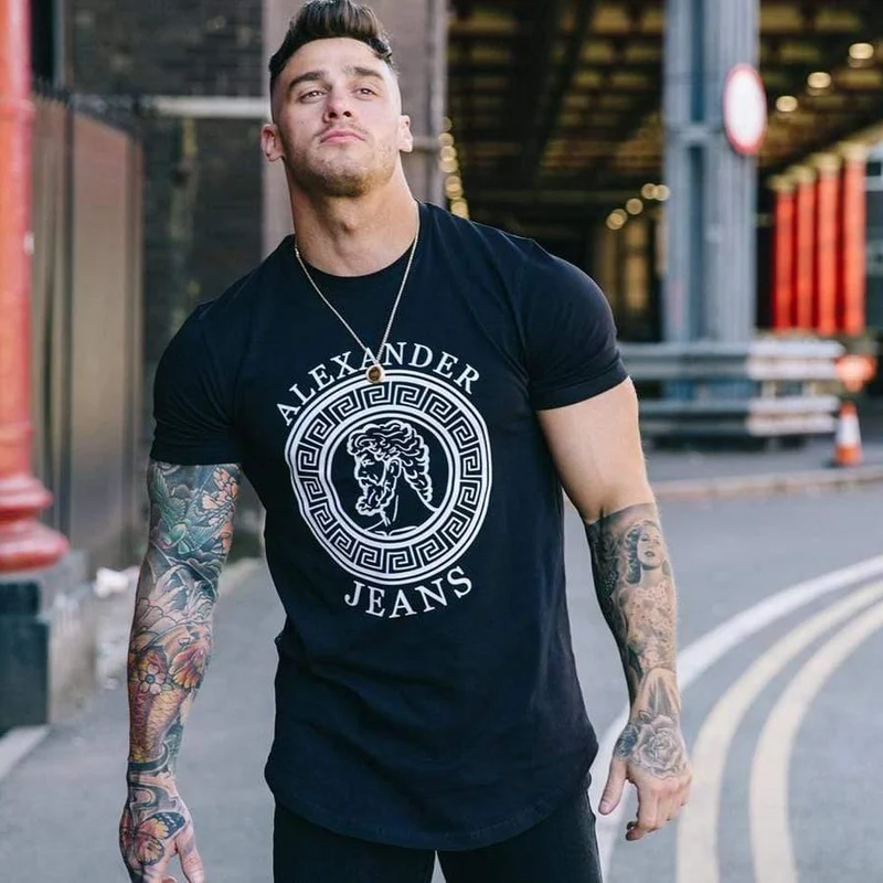 Männer Casual Fashion Print T-Shirts Turnhallen Fitness Kurzarm Baumwolle Slim T-Shirt Männlich O-Ausschnitt T-Shirts Oberbekleidung Kleidung