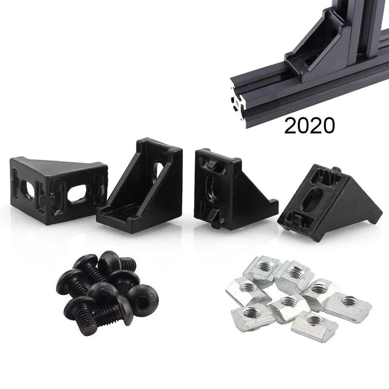 4/10 Sätze 2-Loch 2020 Eckhalterung rechtwinklig 20Series Aluminiumhalterungen mit Schraubenmuttern für Extrusionsprofil mit Schlitz 6mm