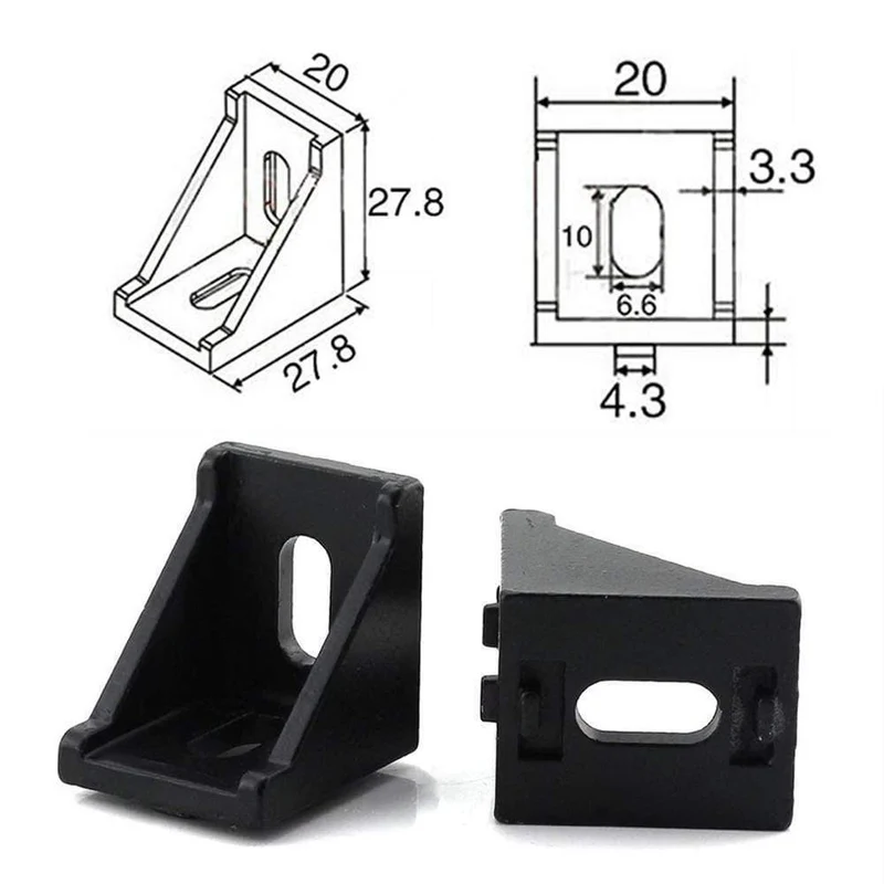 4/10 Sätze 2-Loch 2020 Eckhalterung rechtwinklig 20Series Aluminiumhalterungen mit Schraubenmuttern für Extrusionsprofil mit Schlitz 6mm