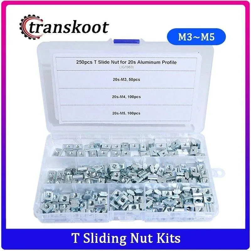 250-teiliges Aluminium-Extrusionsprofil Serie 2020 T-Schlitz Einschubmutter, T-Schlitz 6 mm Einschubmutter-Sortimentskits
