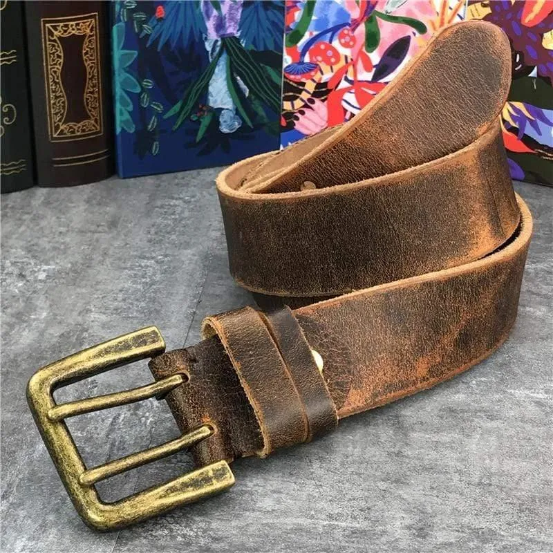 Breiter 4.2CM Luxus Dicker Echtleder Herrengürtel Doppelschnallengürtel Ceinture Ledergürtel Herren Jeans Hosengürtel