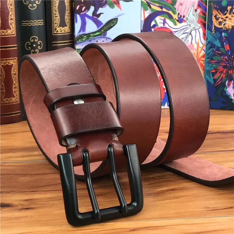 Breiter 4.2CM Luxus Dicker Echtleder Herrengürtel Doppelschnallengürtel Ceinture Ledergürtel Herren Jeans Hosengürtel
