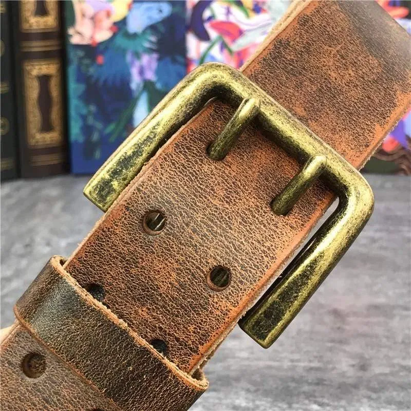 Breiter 4.2CM Luxus Dicker Echtleder Herrengürtel Doppelschnallengürtel Ceinture Ledergürtel Herren Jeans Hosengürtel