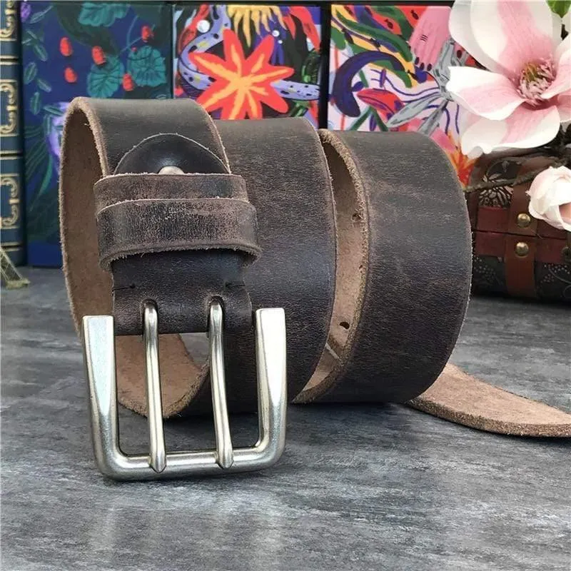 Breiter 4.2CM Luxus Dicker Echtleder Herrengürtel Doppelschnallengürtel Ceinture Ledergürtel Herren Jeans Hosengürtel