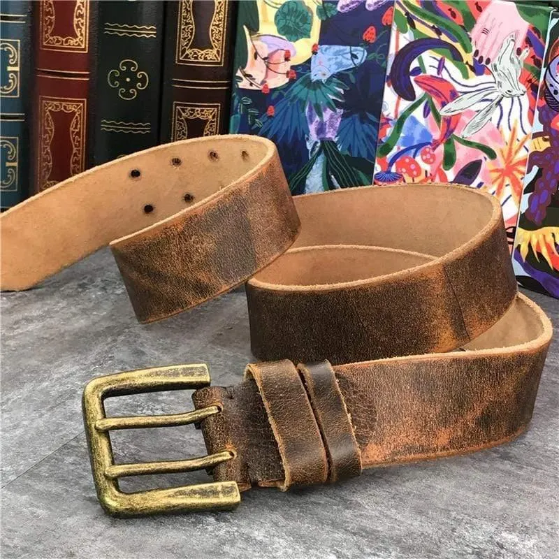 Breiter 4.2CM Luxus Dicker Echtleder Herrengürtel Doppelschnallengürtel Ceinture Ledergürtel Herren Jeans Hosengürtel
