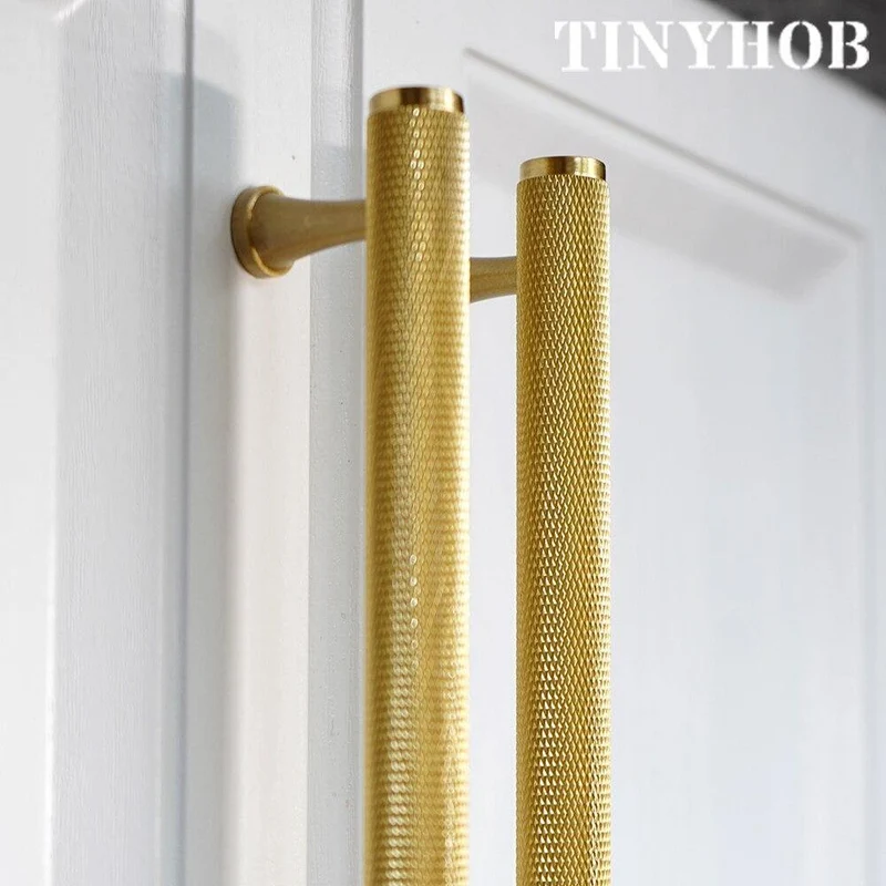 Gold gerändelt / strukturiert einfache Küchenschrank Knöpfe und Griffe Schublade zieht Schlafzimmer Knöpfe Messing T Bar Schrank Hardware