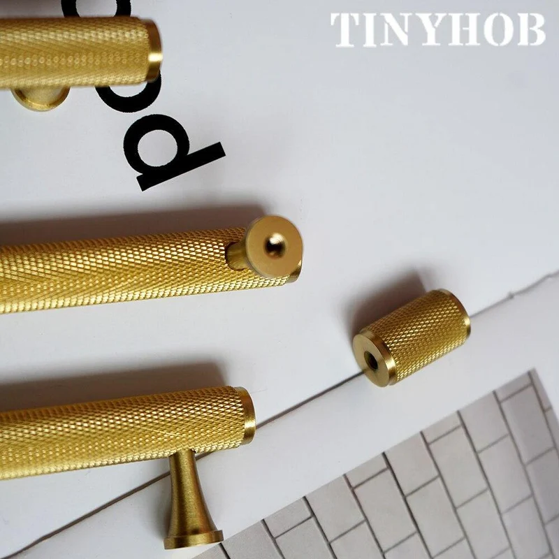 Gold gerändelt / strukturiert einfache Küchenschrank Knöpfe und Griffe Schublade zieht Schlafzimmer Knöpfe Messing T Bar Schrank Hardware