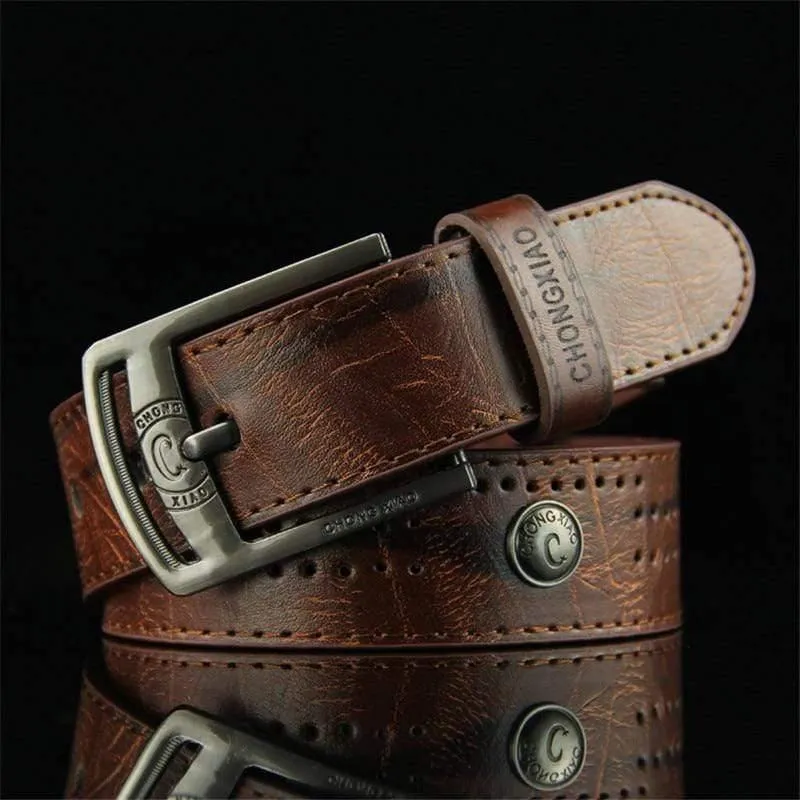 Herren Denim Casual Belt Hohlniete Punk Style Breiter Gürtel Für New Fashion Strap Männlich Hochwertige Jeans PU Ledergürtel
