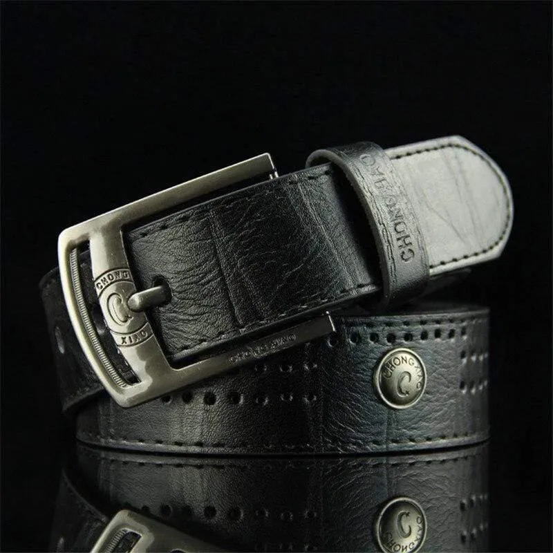 Herren Denim Casual Belt Hohlniete Punk Style Breiter Gürtel Für New Fashion Strap Männlich Hochwertige Jeans PU Ledergürtel