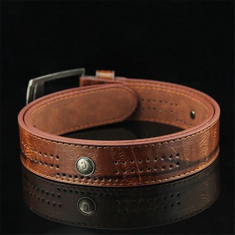 Herren Denim Casual Belt Hohlniete Punk Style Breiter Gürtel Für New Fashion Strap Männlich Hochwertige Jeans PU Ledergürtel