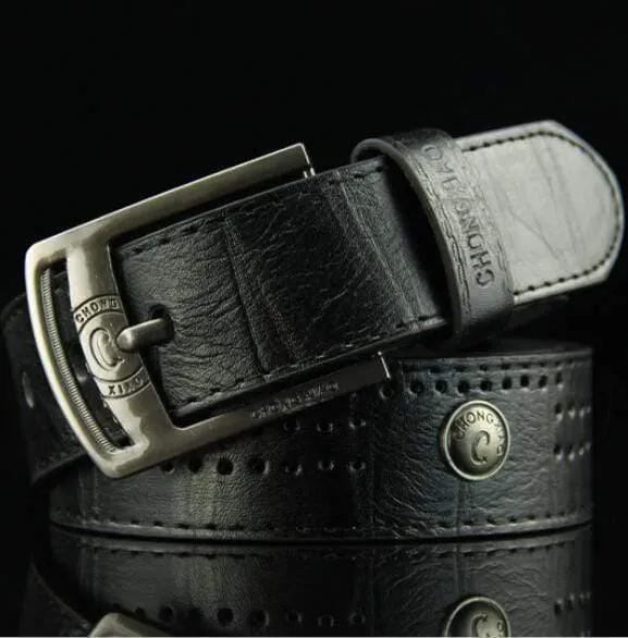 Herren Denim Casual Belt Hohlniete Punk Style Breiter Gürtel Für New Fashion Strap Männlich Hochwertige Jeans PU Ledergürtel