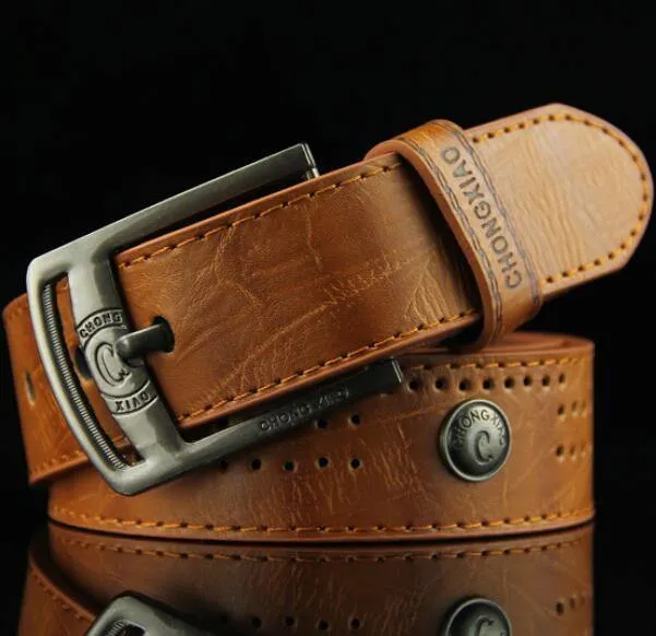 Herren Denim Casual Belt Hohlniete Punk Style Breiter Gürtel Für New Fashion Strap Männlich Hochwertige Jeans PU Ledergürtel