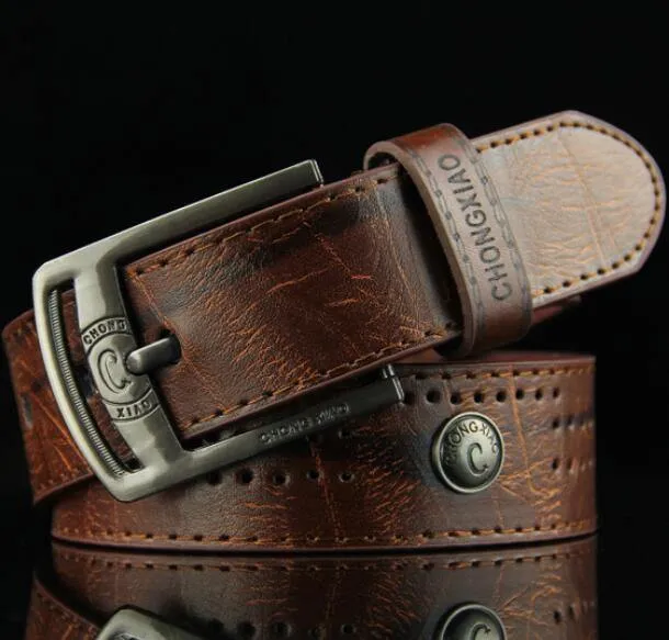 Herren Denim Casual Belt Hohlniete Punk Style Breiter Gürtel Für New Fashion Strap Männlich Hochwertige Jeans PU Ledergürtel