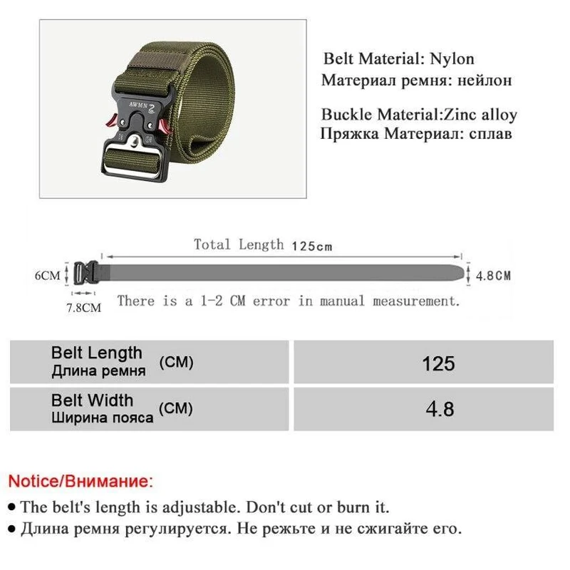 4.8CM Breite Herren Gürtel Nylon Tactical Army Gürtel Für Hosen Metallschnalle Canvas Gürtel Outdoor Training Schwarzer Militär Taillengürtel