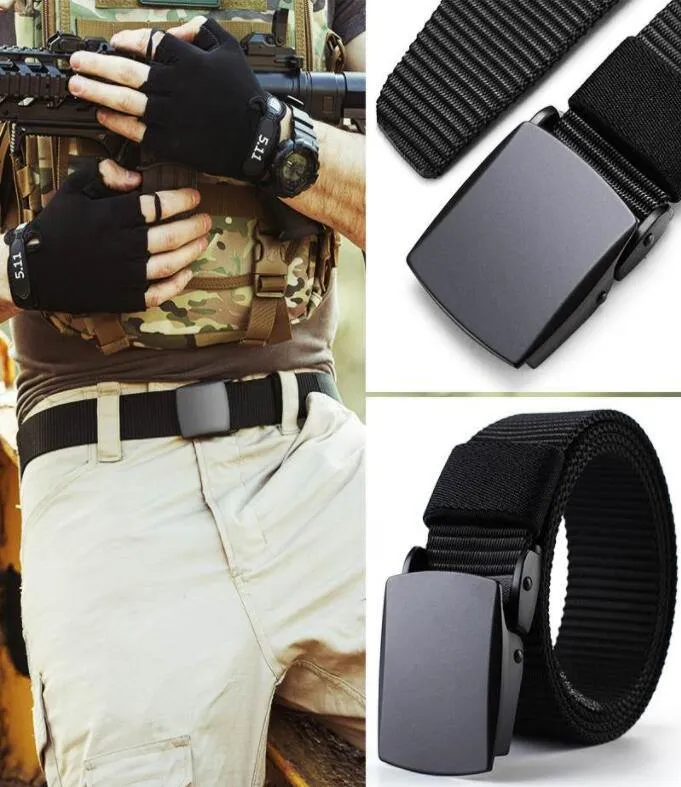 Mode Männlich Schwarz Nylon Gürtel Outdoor Metall Automatische Schnalle Canvas Gürtel Casual Pants Cool Wild Luxus Taille Gürtel