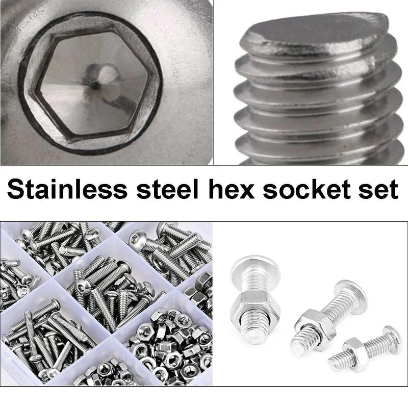503 Stück M3, M4, M5, hochwertiger Edelstahl, Rundkopf, Innensechskantschrauben, Maschinenschrauben- und Muttern-Set mit Schraubenschlüssel