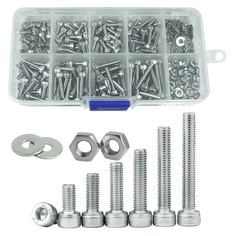 Edelstahl-Sechskant-Innensechskantschrauben Set Knopfkopf-Kopfschrauben Fahrrad-Sechskant-Sortiment Schraubensatz Schrauben und Muttern Inbusschraubensatz