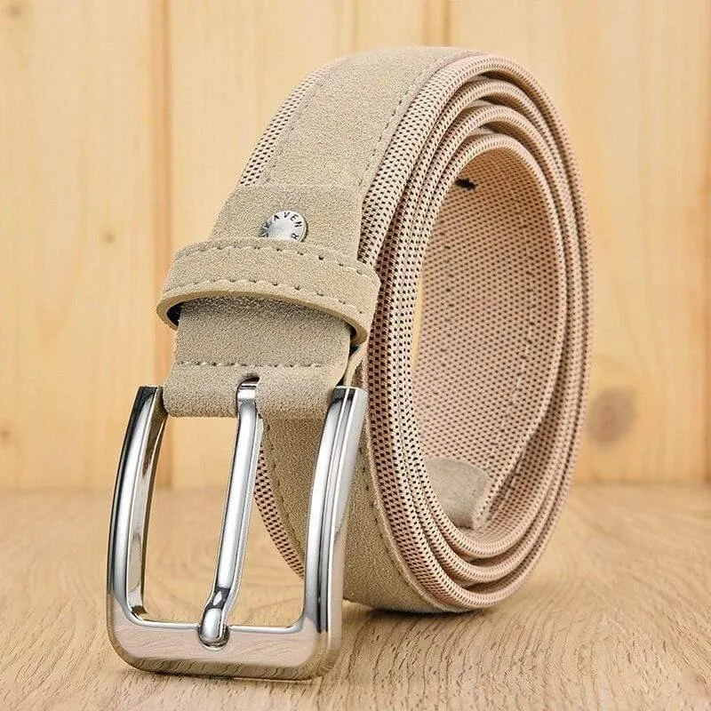 Herrengürtel aus Oxford-Gewebe und Wildleder, hochwertiges echtes Leder, luxuriöse Dornschließe für Herren, 3.5 cm und 3.8 cm Breite