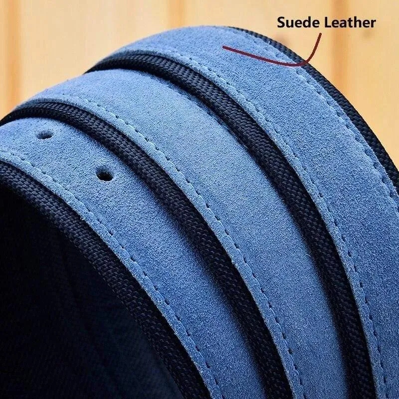 Herrengürtel aus Oxford-Gewebe und Wildleder, hochwertiges echtes Leder, luxuriöse Dornschließe für Herren, 3.5 cm und 3.8 cm Breite