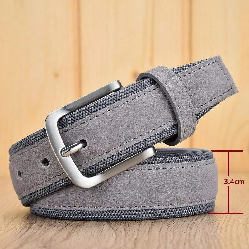 Herrengürtel aus Oxford-Gewebe und Wildleder, hochwertiges echtes Leder, luxuriöse Dornschließe für Herren, 3.5 cm und 3.8 cm Breite