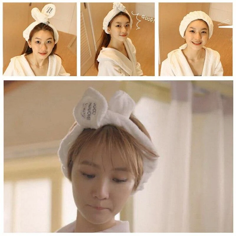 TwistTurban Kopfbedeckung Samt Kaninchen Ohren Stirnband Weiches Handtuch Haarband Wickel Stirnband Für Bad Spa Make Up Frauen Mädchen Accessoires
