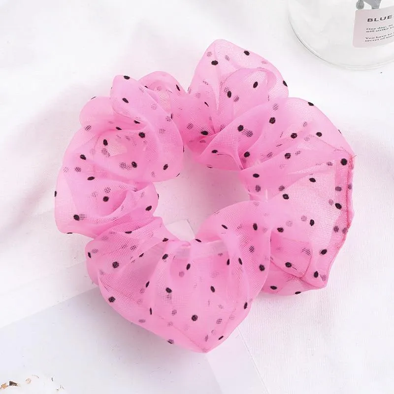 Organza Small Dot Haarring Scrunchie Süße elastische Gummiband Haargummiband für Frauen Mädchen Haarschmuck Mode Kopfbedeckung