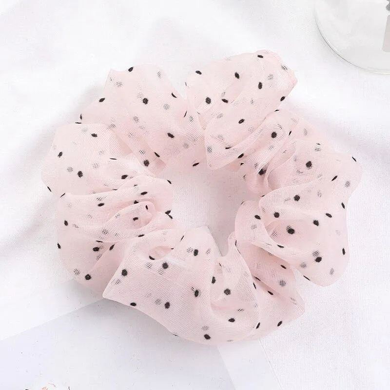 Organza Small Dot Haarring Scrunchie Süße elastische Gummiband Haargummiband für Frauen Mädchen Haarschmuck Mode Kopfbedeckung