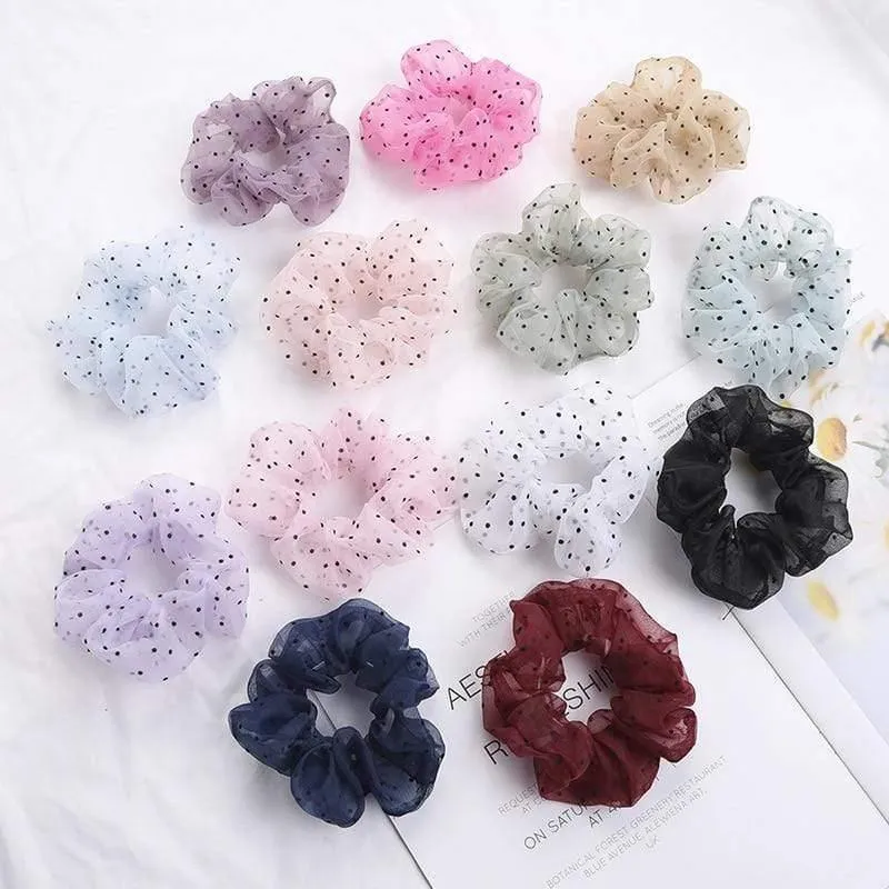 Organza Small Dot Haarring Scrunchie Süße elastische Gummiband Haargummiband für Frauen Mädchen Haarschmuck Mode Kopfbedeckung