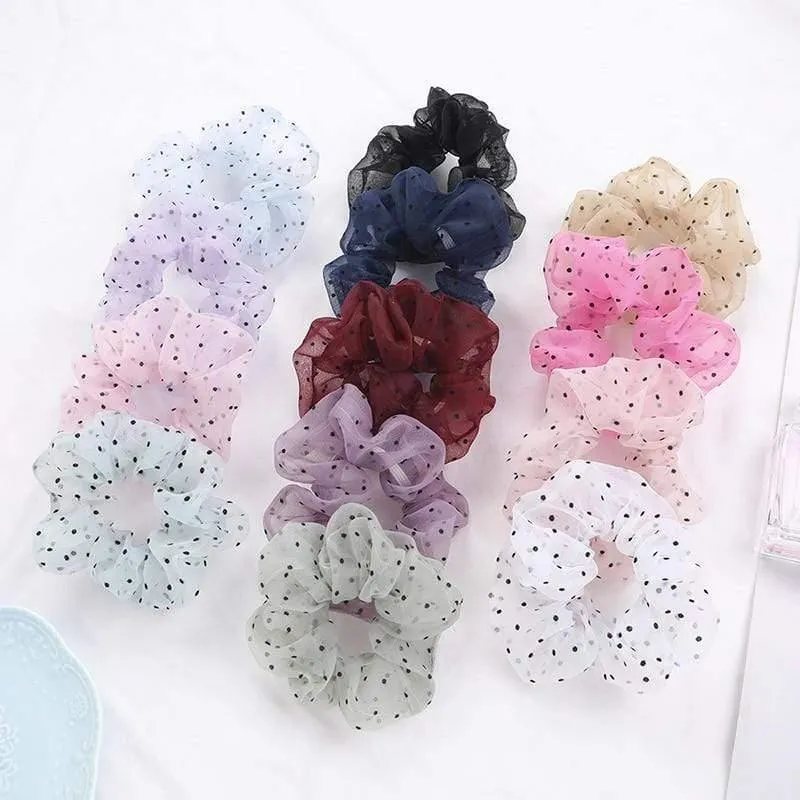 Organza Small Dot Haarring Scrunchie Süße elastische Gummiband Haargummiband für Frauen Mädchen Haarschmuck Mode Kopfbedeckung