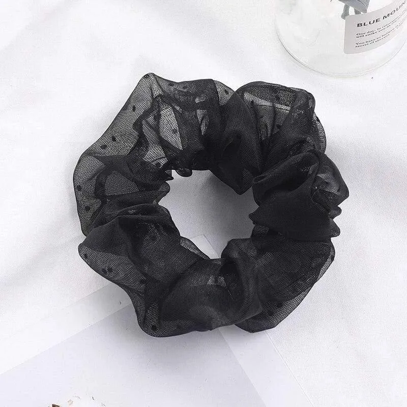 Organza Small Dot Haarring Scrunchie Süße elastische Gummiband Haargummiband für Frauen Mädchen Haarschmuck Mode Kopfbedeckung