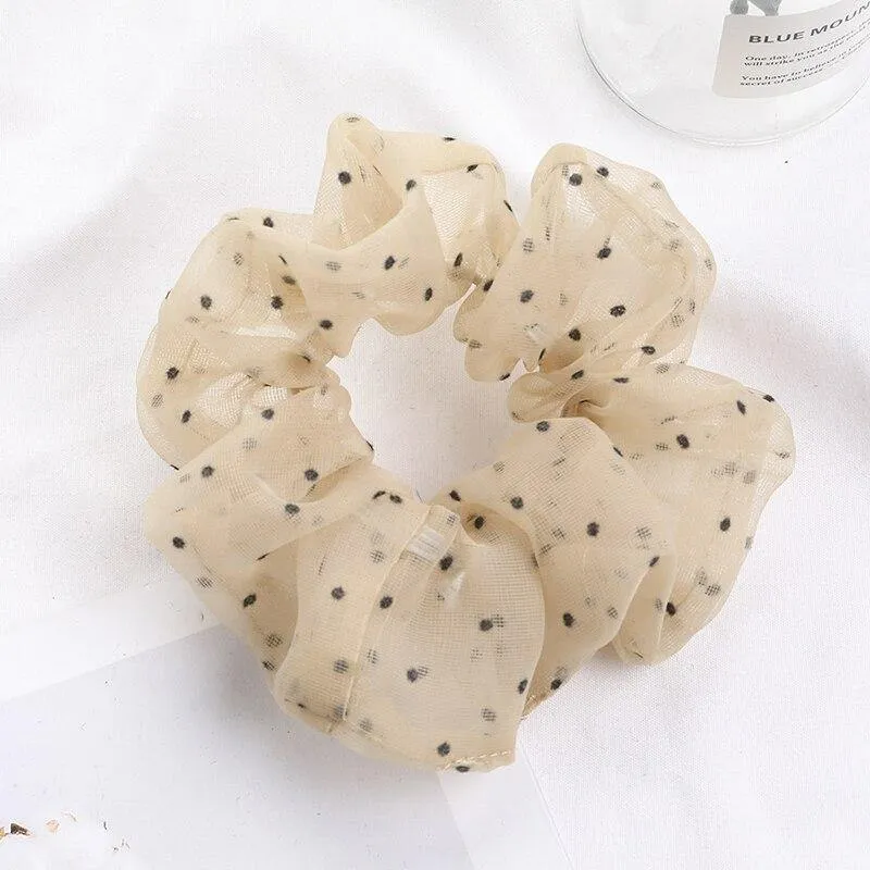 Organza Small Dot Haarring Scrunchie Süße elastische Gummiband Haargummiband für Frauen Mädchen Haarschmuck Mode Kopfbedeckung