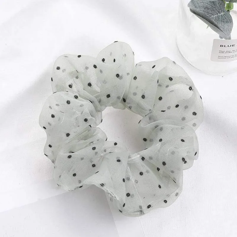Organza Small Dot Haarring Scrunchie Süße elastische Gummiband Haargummiband für Frauen Mädchen Haarschmuck Mode Kopfbedeckung